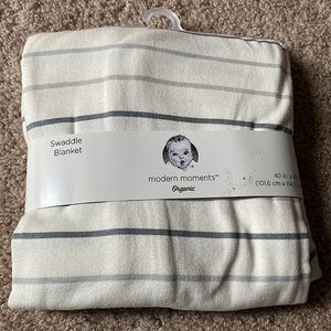 Gerber modern moments organic white blue & gray swaddle blanket. NWT